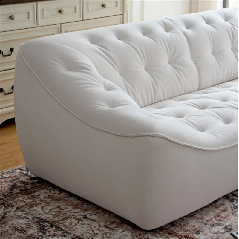 Divano in Tessuto Bianco Resistente con Struttura in Legno Massello