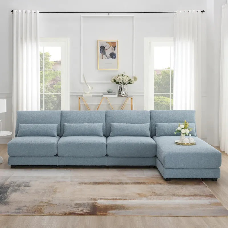 Divano Sezionale Profondo Fuori Misura con Chaise Reversibile, Divano a L Convertibile, Blu