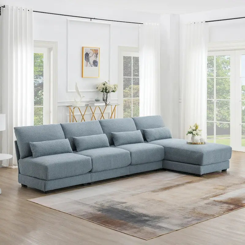 Divano Sezionale Profondo Fuori Misura con Chaise Reversibile, Divano a L Convertibile, Blu