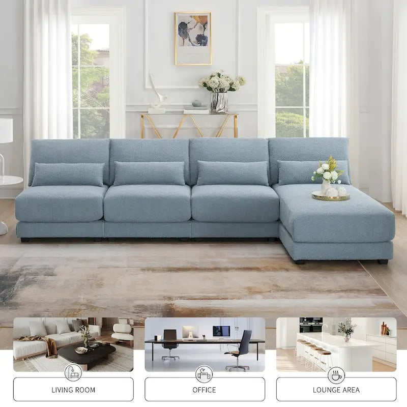 Divano Sezionale Profondo Fuori Misura con Chaise Reversibile, Divano a L Convertibile, Blu