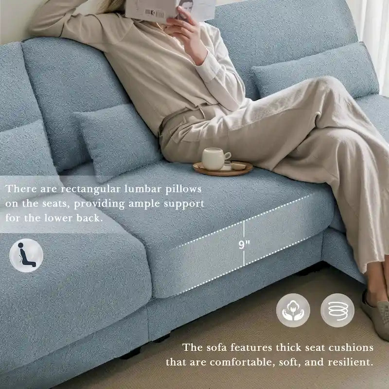 Divano Sezionale Profondo Fuori Misura con Chaise Reversibile, Divano a L Convertibile, Blu