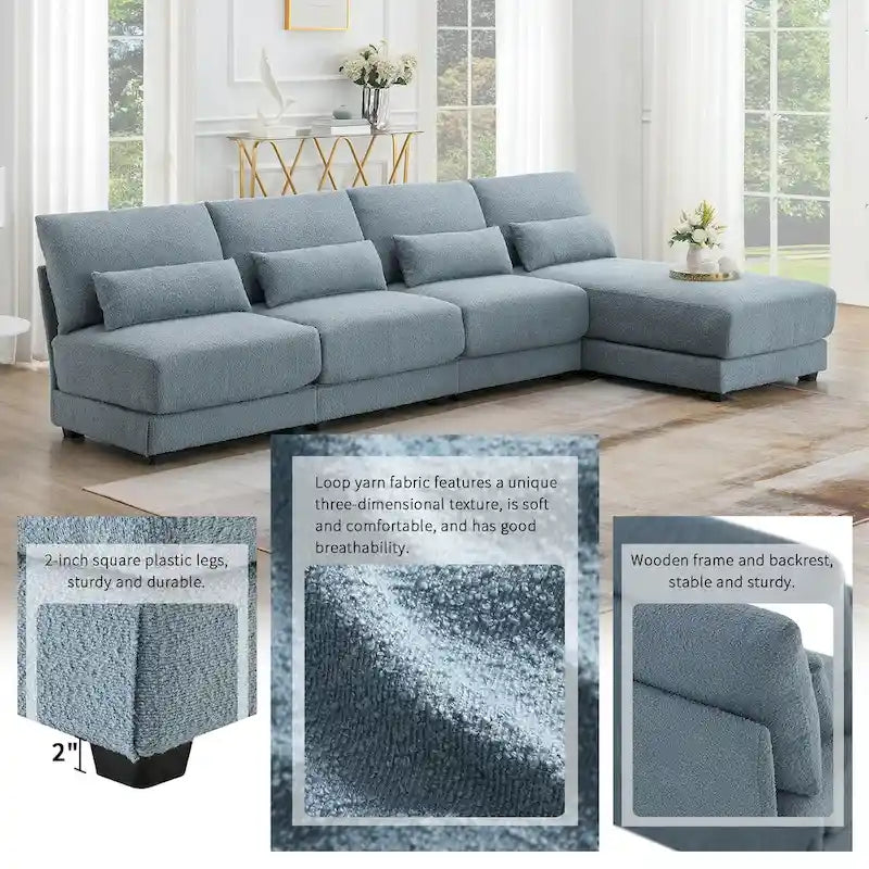 Divano Sezionale Profondo Fuori Misura con Chaise Reversibile, Divano a L Convertibile, Blu