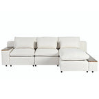 Divano componibile a L beige con cuscini dello schienale rimovibili, 3 cuscini decorativi e vani portaoggetti