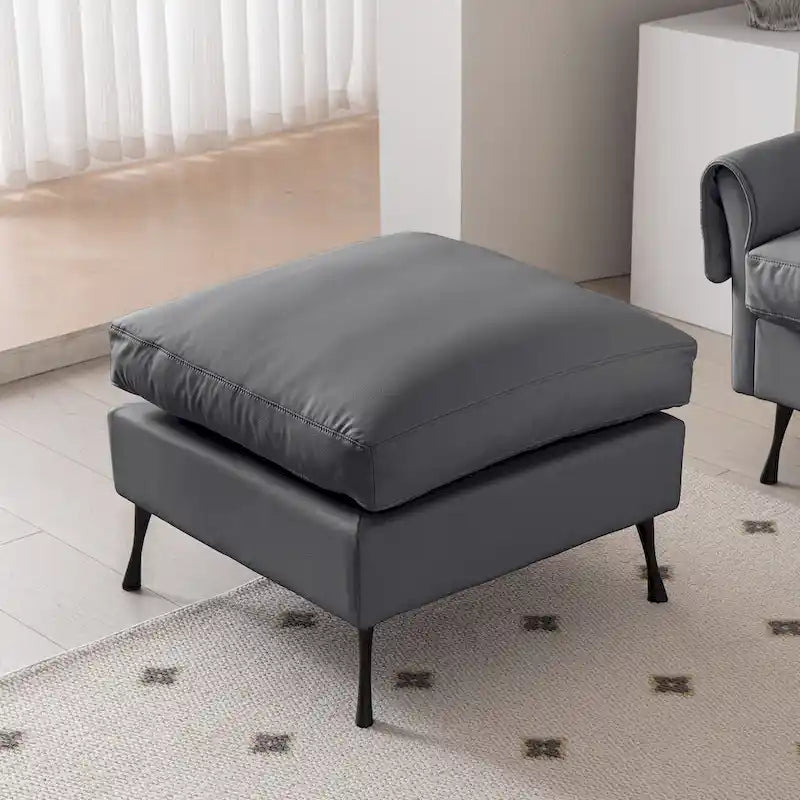 Divano moderno a L da 104,5 pollici con rivestimento in pelle tecnica e pouf convertibile, grigio scuro