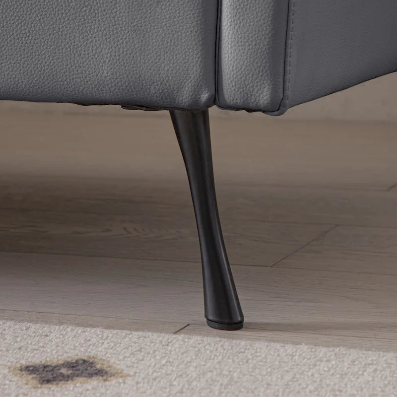 Divano moderno a L da 104,5 pollici con rivestimento in pelle tecnica e pouf convertibile, grigio scuro