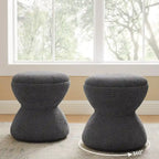 Pouf Djembe Boucle Imbottito con Base Girevole, Sgabello Girevole da Trucco per Soggiorno, Cabina Armadio (Set da 2)