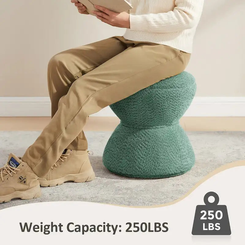 Pouf Djembe Boucle Imbottito con Base Girevole, Sgabello Girevole da Trucco per Soggiorno, Cabina Armadio (Set da 2)