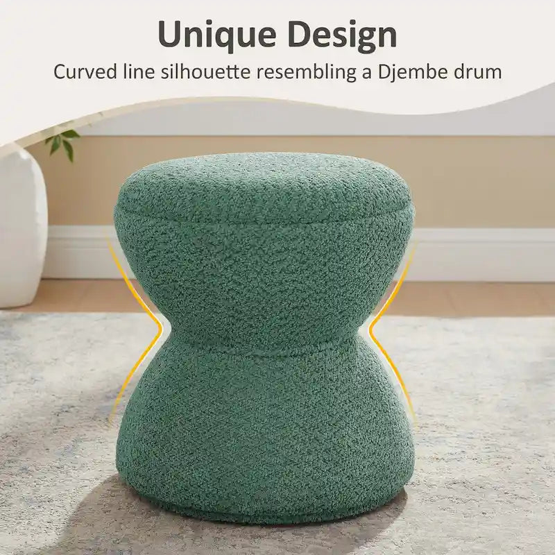 Pouf Djembe Boucle Imbottito con Base Girevole, Sgabello Girevole da Trucco per Soggiorno, Cabina Armadio (Set da 2)