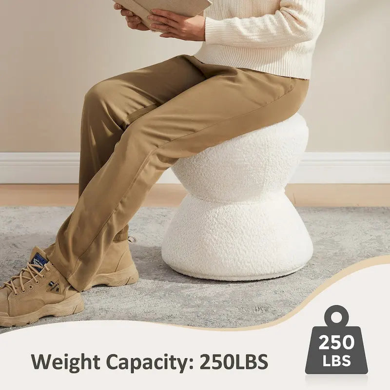 Pouf Djembe Boucle Imbottito con Base Girevole, Sgabello Girevole da Trucco per Soggiorno, Cabina Armadio (Set da 2)