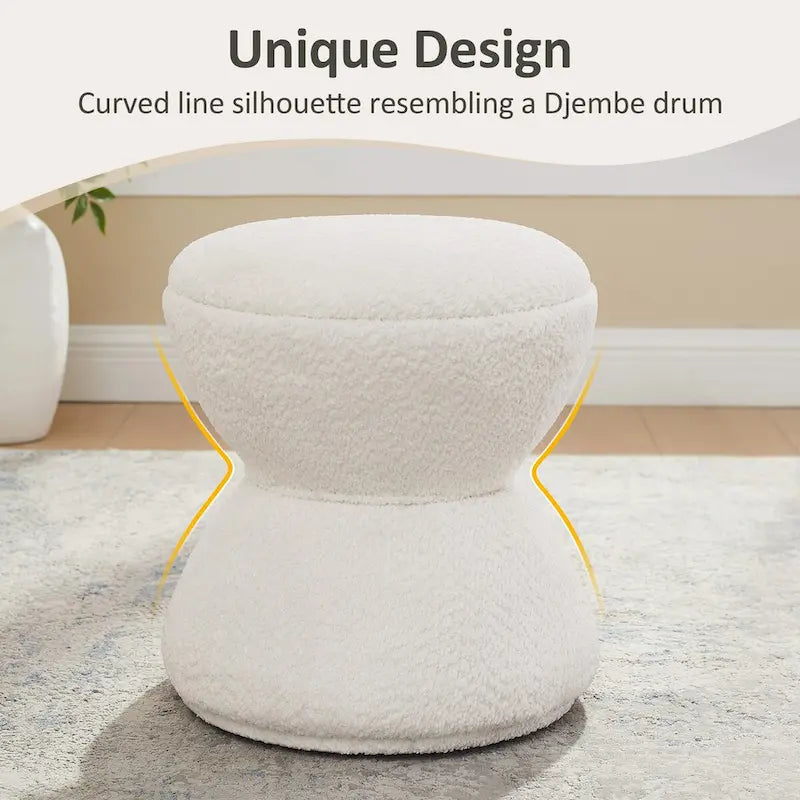 Pouf Djembe Boucle Imbottito con Base Girevole, Sgabello Girevole da Trucco per Soggiorno, Cabina Armadio (Set da 2)