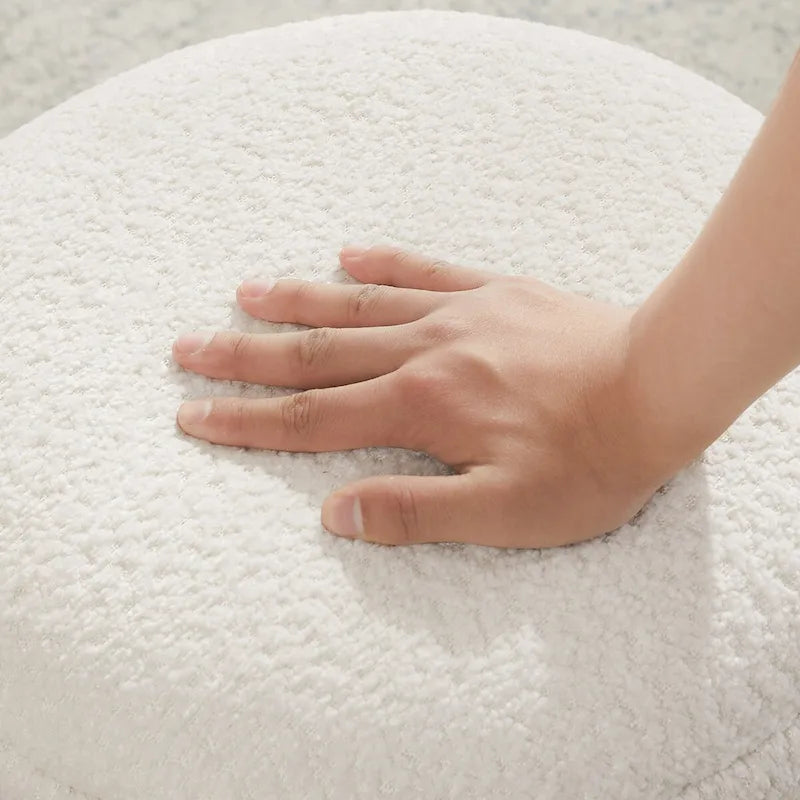 Pouf Djembe Boucle Imbottito con Base Girevole, Sgabello Girevole da Trucco per Soggiorno, Cabina Armadio (Set da 2)