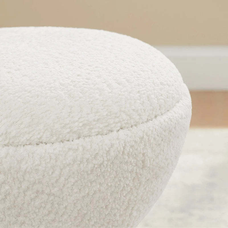 Pouf Djembe Boucle Imbottito con Base Girevole, Sgabello Girevole da Trucco per Soggiorno, Cabina Armadio (Set da 2)