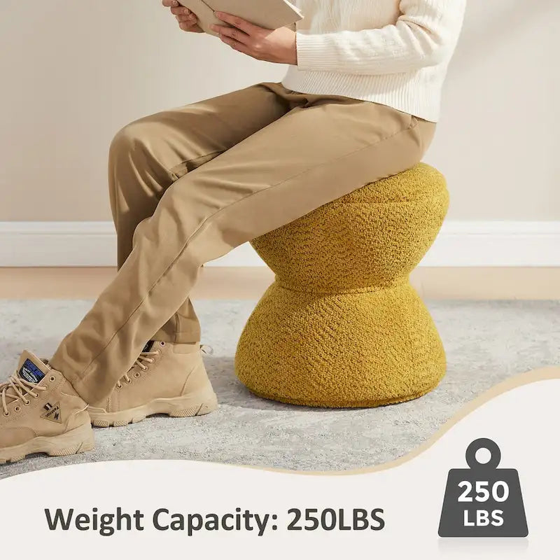 Pouf Djembe Boucle Imbottito con Base Girevole, Sgabello Girevole da Trucco per Soggiorno, Cabina Armadio (Set da 2)