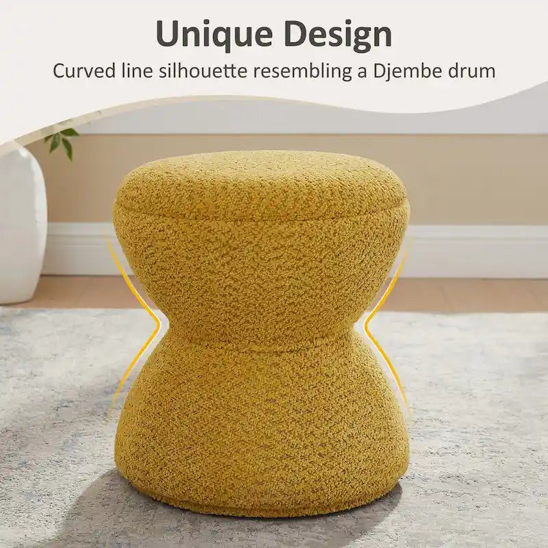 Pouf Djembe Boucle Imbottito con Base Girevole, Sgabello Girevole da Trucco per Soggiorno, Cabina Armadio (Set da 2)