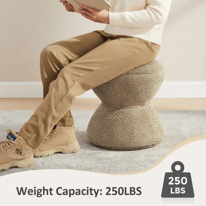Pouf Djembe Boucle Imbottito con Base Girevole, Sgabello Girevole da Trucco per Soggiorno, Cabina Armadio (Set da 2)