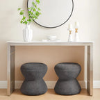 Pouf Djembe Boucle Imbottito con Base Girevole, Sgabello Girevole da Trucco per Soggiorno, Cabina Armadio (Set da 2)