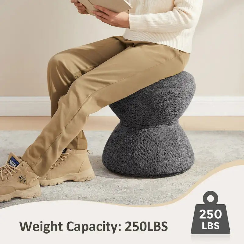 Pouf Djembe Boucle Imbottito con Base Girevole, Sgabello Girevole da Trucco per Soggiorno, Cabina Armadio (Set da 2)
