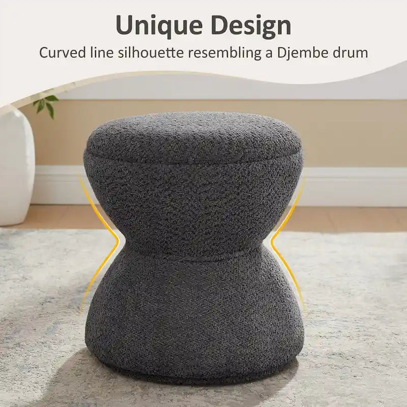 Pouf Djembe Boucle Imbottito con Base Girevole, Sgabello Girevole da Trucco per Soggiorno, Cabina Armadio (Set da 2)