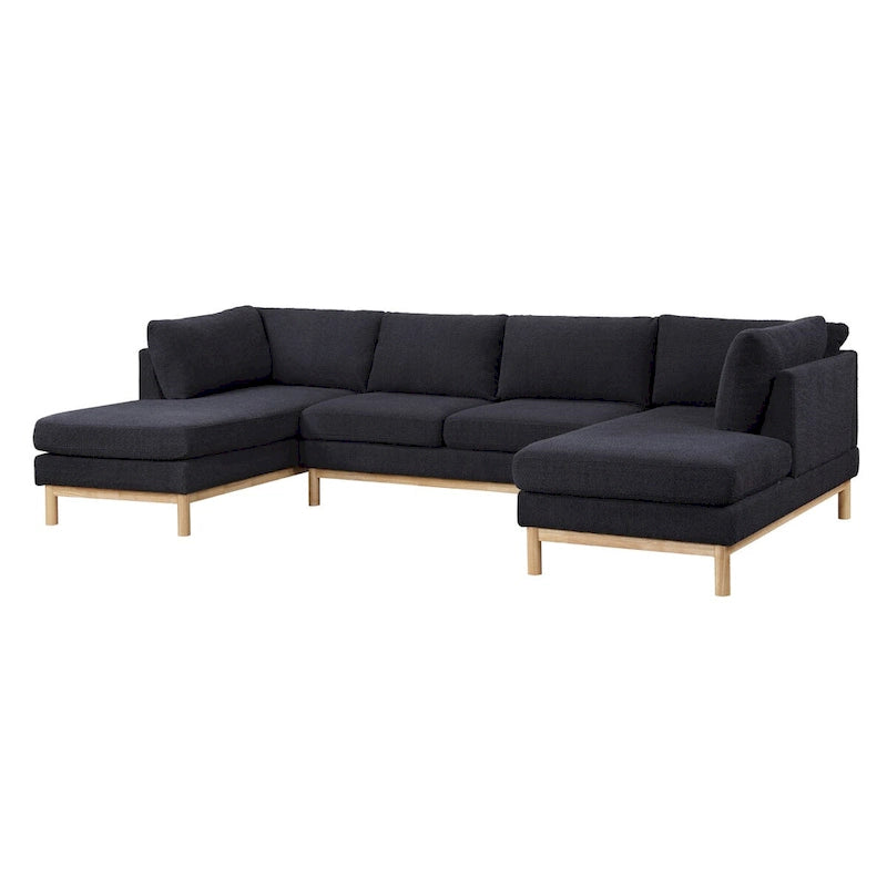 Hallie 124-inch Black Sherpa U-shaped Sectional Sofa with Wide Double Chaise - 124W x 63.5D x 33.5H