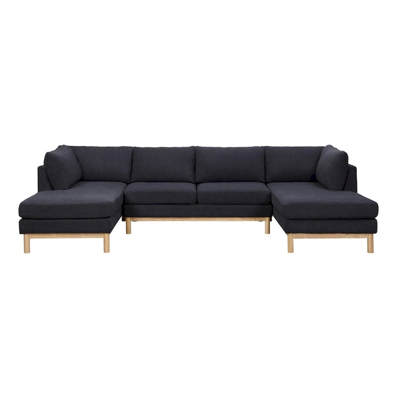 Divano sezionale a U in Sherpa nero Hallie da 124 pollici con doppia chaise longue larga - 124L x 63.5P x 33.5A