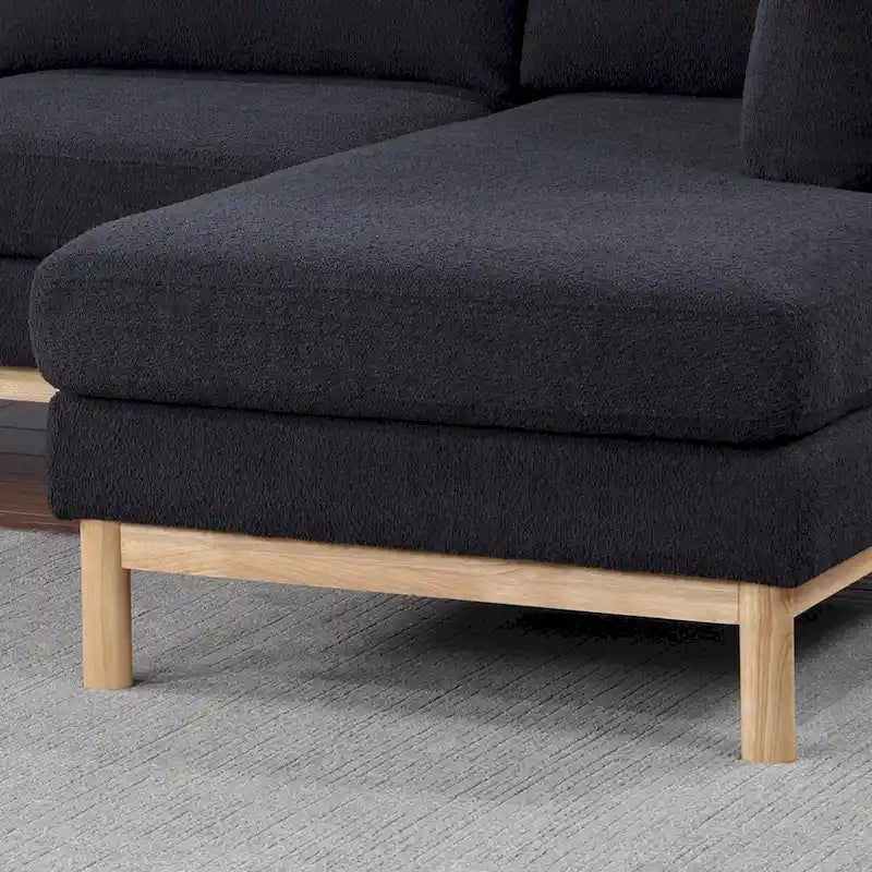 Divano sezionale a U in Sherpa nero Hallie da 124 pollici con doppia chaise longue larga - 124L x 63.5P x 33.5A
