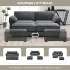 Divano letto componibile trasformabile a 4 posti imbottito a combinazione libera, seduta profonda, pouf, grigio