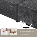 Divano letto componibile trasformabile a 4 posti imbottito a combinazione libera, seduta profonda, pouf, grigio