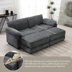 Divano letto componibile trasformabile a 4 posti imbottito a combinazione libera, seduta profonda, pouf, grigio