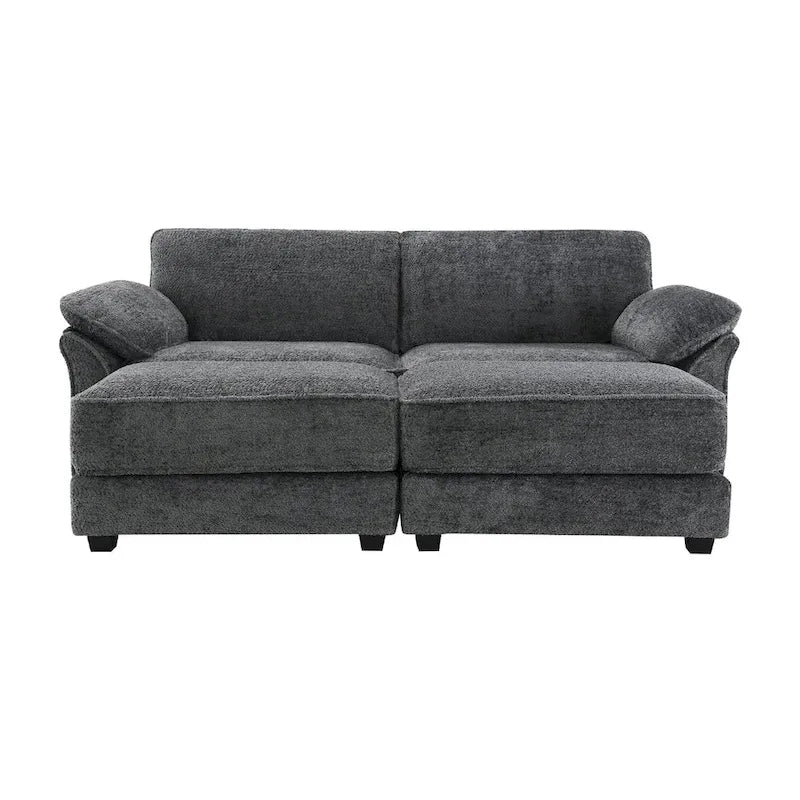 Divano letto componibile trasformabile a 4 posti imbottito a combinazione libera, seduta profonda, pouf, grigio