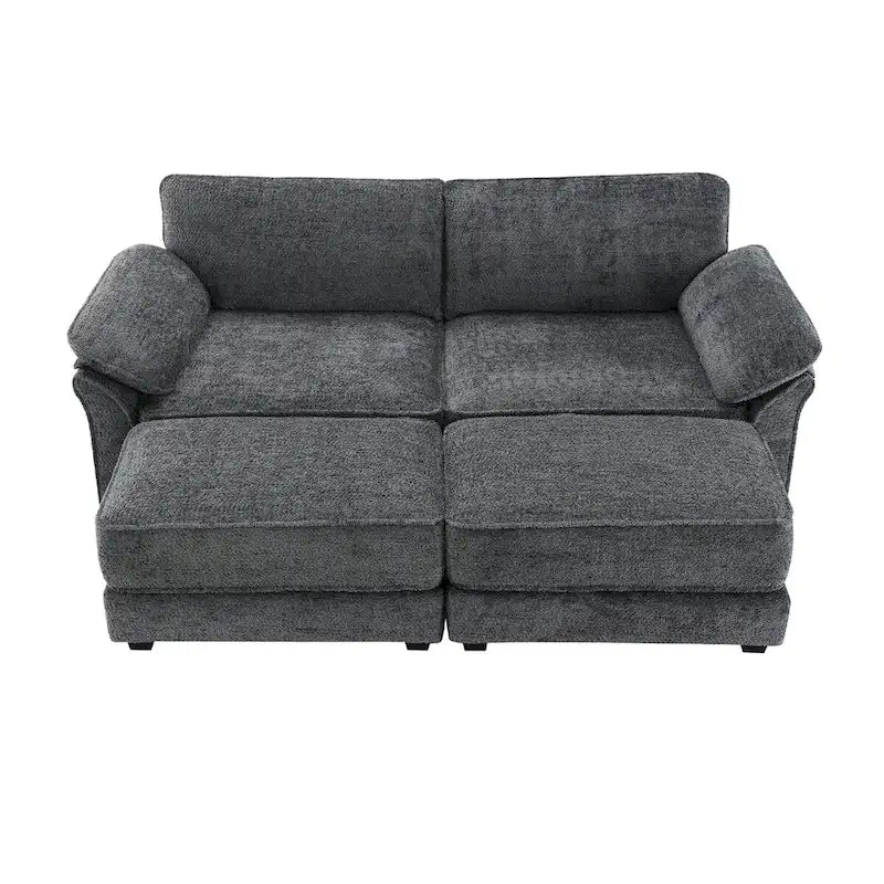 Divano letto componibile trasformabile a 4 posti imbottito a combinazione libera, seduta profonda, pouf, grigio