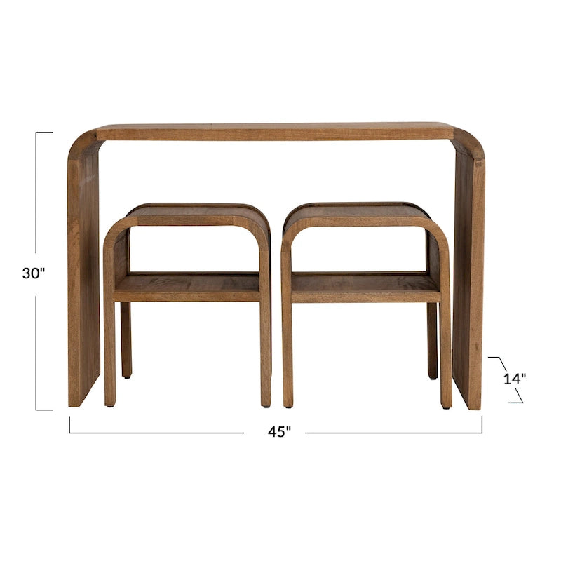 Tavolo in legno con bordo a cascata e 2 tavolini a incastro - 45.0L x 14.0W x 30.0H