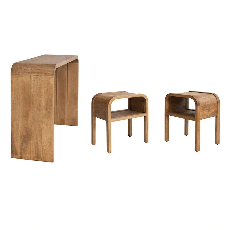 Tavolo in legno con bordo a cascata e 2 tavolini a incastro - 45.0L x 14.0W x 30.0H