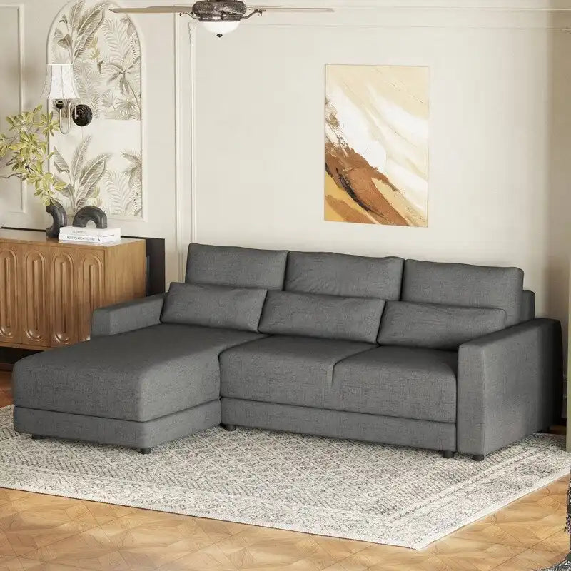 92.9W L-shaped Modular Sectional Sofa with Cushions and 3 Pillows