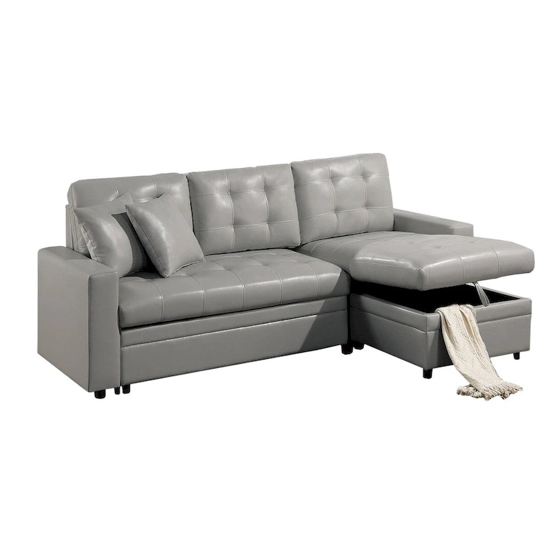 Divano componibile trasformabile in ecopelle con contenitore, grigio chiaro