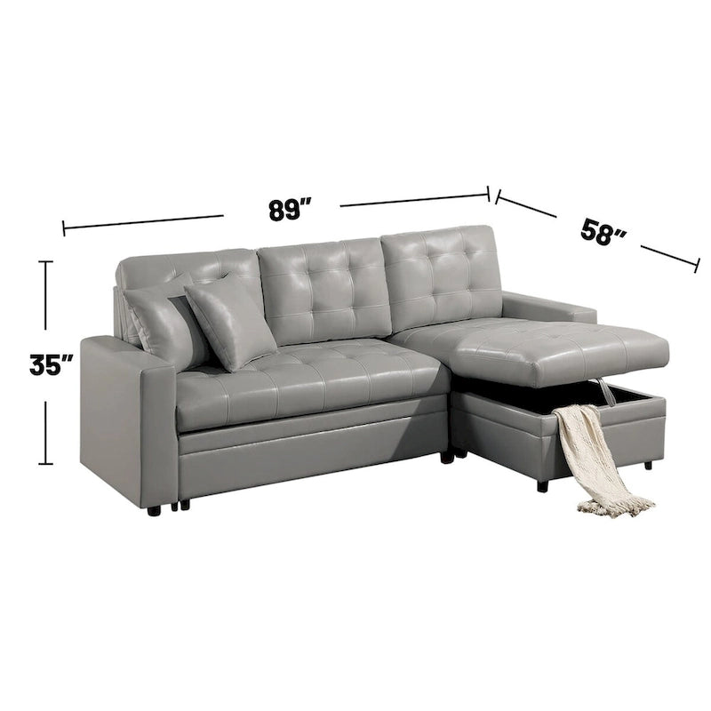 Divano componibile trasformabile in ecopelle con contenitore, grigio chiaro