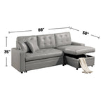 Divano componibile trasformabile in ecopelle con contenitore, grigio chiaro