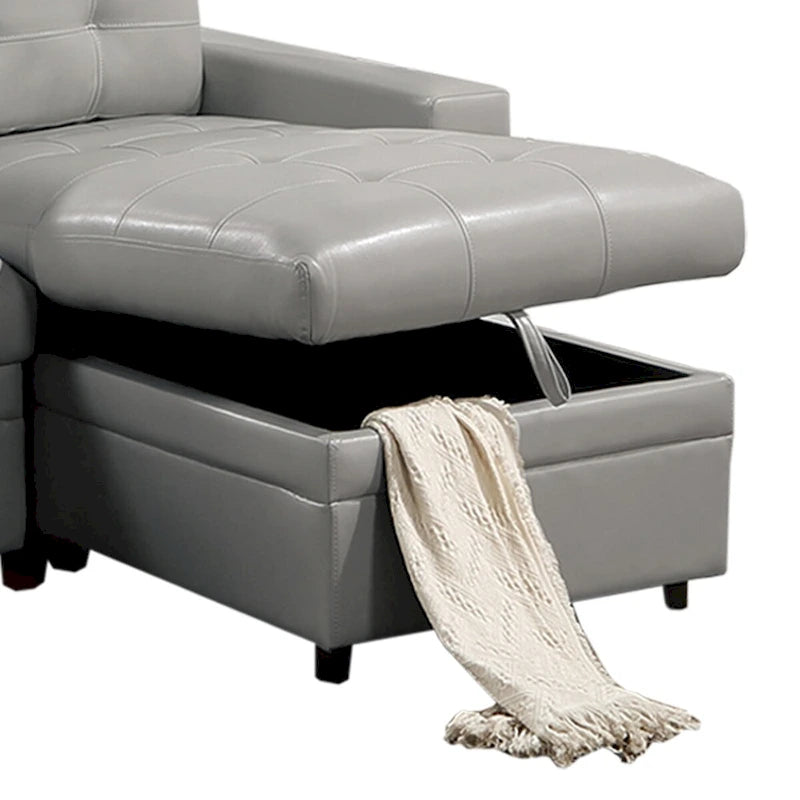 Divano componibile trasformabile in ecopelle con contenitore, grigio chiaro
