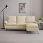 Divano angolare contemporaneo in pelle tecnica, chaise longue reversibile, beige