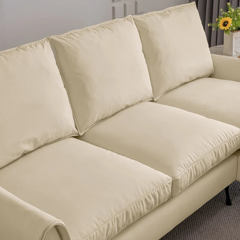 Divano angolare contemporaneo in pelle tecnica, chaise longue reversibile, beige