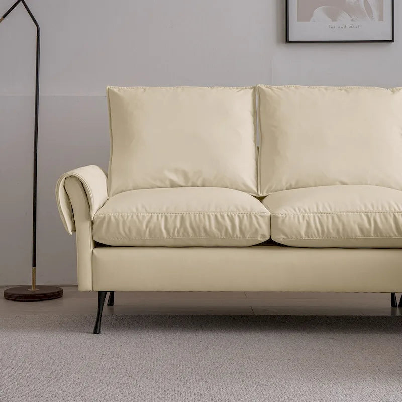 Divano angolare contemporaneo in pelle tecnica, chaise longue reversibile, beige