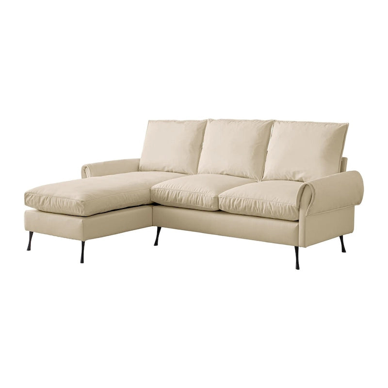 Divano angolare contemporaneo in pelle tecnica, chaise longue reversibile, beige