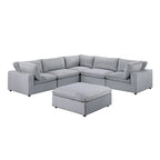6 Piece Corduroy Upholstered Modular Sectional Sofa with Ottoman