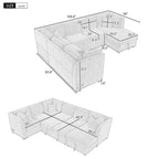 Canapé d'angle en U avec lit convertible, 2 ports USB, 2 prises de courant, 3 coussins de dossier, méridienne de rangement, noir