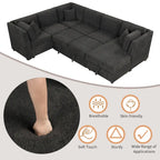 Canapé d'angle en U avec lit convertible, 2 ports USB, 2 prises de courant, 3 coussins de dossier, méridienne de rangement, noir