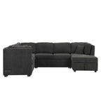Canapé d'angle en U avec lit convertible, 2 ports USB, 2 prises de courant, 3 coussins de dossier, méridienne de rangement, noir