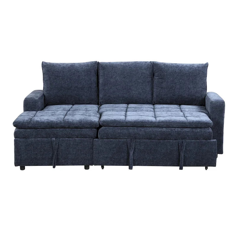 Canapé d'angle convertible bleu en L avec rangement, tissu doux en chenille