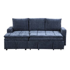 Canapé d'angle convertible bleu en L avec rangement, tissu doux en chenille