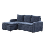 Canapé d'angle convertible bleu en L avec rangement, tissu doux en chenille