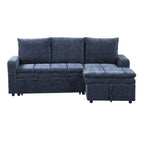 Canapé d'angle convertible bleu en L avec rangement, tissu doux en chenille