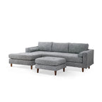 Divano sezionale Ryle 104 pollici con chaise longue e pouf, 2 cuscini, tessuto grigio